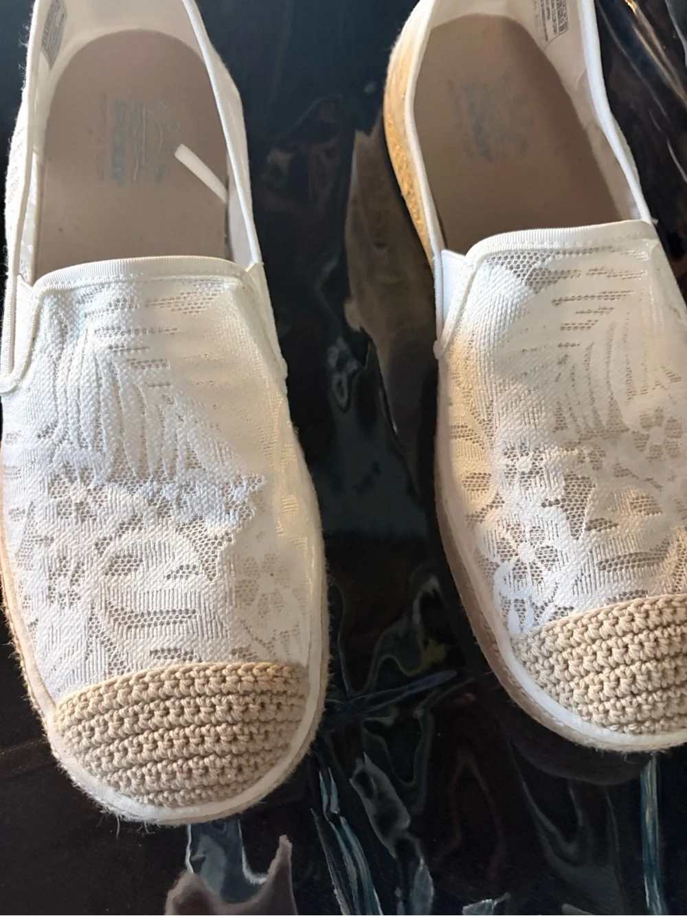 BOBS from Skechers White Lace Espadrille Slip-On Flats